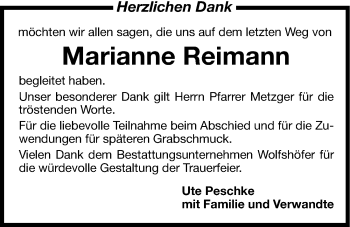 Traueranzeige von Marianne Reimann von Hersbrucker Zeitung