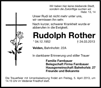 Traueranzeige von Rudolph Rother von Hersbrucker Zeitung