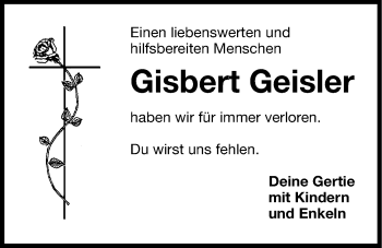 Traueranzeige von Gisbert Geisler von Hersbrucker Zeitung