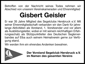 Traueranzeige von Gisbert Geisler von Hersbrucker Zeitung