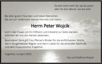 Traueranzeige von Peter Wojcik von Hersbrucker Zeitung