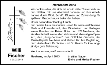 Traueranzeige von Willi Fischer von Hersbrucker Zeitung