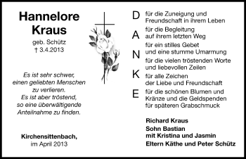 Traueranzeige von Hannelore Kraus von Hersbrucker Zeitung