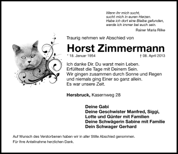Traueranzeige von Horst Zimmermann von Hersbrucker Zeitung