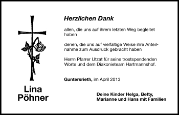 Traueranzeige von Lina Pöhner von Hersbrucker Zeitung