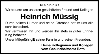 Traueranzeige von Heinrich Müssig von Hersbrucker Zeitung