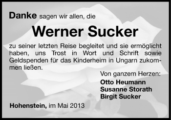 Traueranzeige von Werner Sucker von Hersbrucker Zeitung