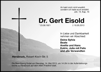Traueranzeige von Gert Eisold von Hersbrucker Zeitung