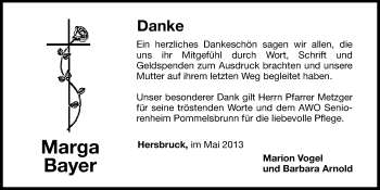Traueranzeige von Marga Bayer von Hersbrucker Zeitung
