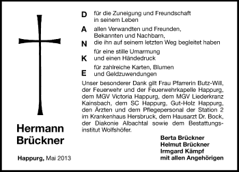 Traueranzeige von Hermann Brückner von Hersbrucker Zeitung