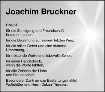 Traueranzeige von Joachim Bruckner von Hersbrucker Zeitung