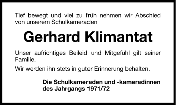 Traueranzeige von Gerhard Klimantat von Hersbrucker Zeitung