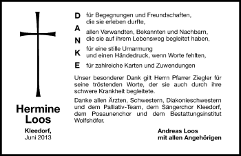 Traueranzeige von Hermine Loos von Hersbrucker Zeitung