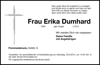 Traueranzeige von Erika Dumhard von Hersbrucker Zeitung