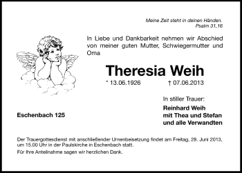 Traueranzeige von Theresia Weih von Hersbrucker Zeitung