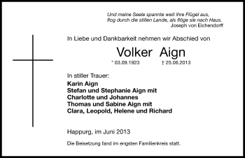 Traueranzeige von Volker Aign von Hersbrucker Zeitung