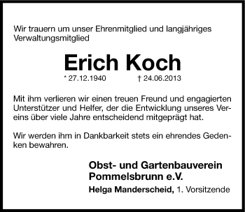Traueranzeige von Erich Koch von Hersbrucker Zeitung