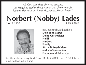 Traueranzeige von Norbert Lades von Hersbrucker Zeitung