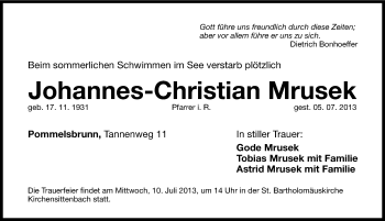 Traueranzeige von Johannes-Christian Mrusek von Hersbrucker Zeitung