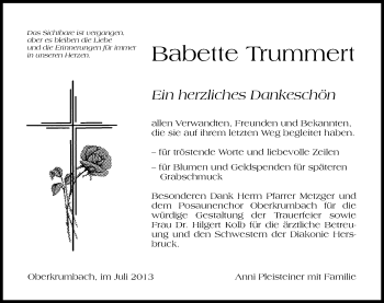 Traueranzeige von Babette Trummert von Hersbrucker Zeitung