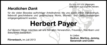 Traueranzeige von Herbert Payer von Hersbrucker Zeitung