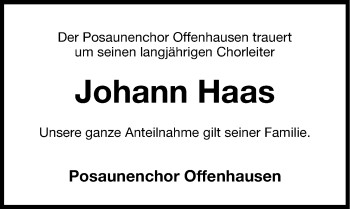 Traueranzeige von Johann Haas von Hersbrucker Zeitung