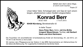 Traueranzeige von Konrad Berr von Hersbrucker Zeitung