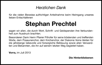 Traueranzeige von Stephan Prechtel von Hersbrucker Zeitung