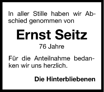 Traueranzeige von Ernst Seitz von Hersbrucker Zeitung