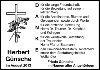 Traueranzeige von Herbert Günsche von Hersbrucker Zeitung