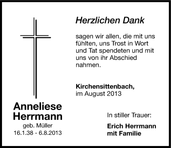 Traueranzeige von Anneliese Herrmann von Hersbrucker Zeitung