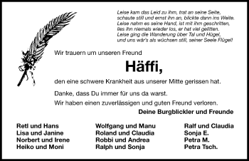 Traueranzeige von Häffi  von Hersbrucker Zeitung