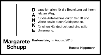 Traueranzeige von Margarete Schupp von Hersbrucker Zeitung