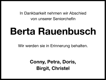 Traueranzeige von Berta Rauenbusch von Hersbrucker Zeitung