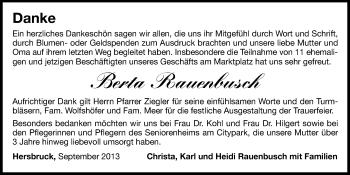 Traueranzeige von Berta Rauenbusch von Hersbrucker Zeitung