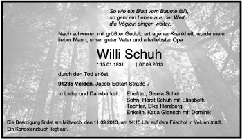 Traueranzeige von Willi Schuh von Hersbrucker Zeitung