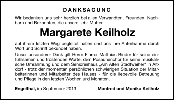 Traueranzeige von Margarete Keilholz von Hersbrucker Zeitung