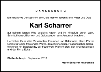 Traueranzeige von Karl Scharrer von Hersbrucker Zeitung