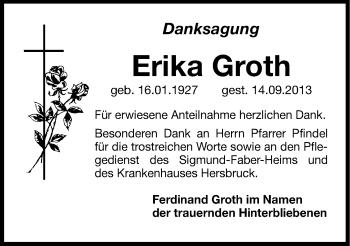 Traueranzeige von Erika Groth von Hersbrucker Zeitung