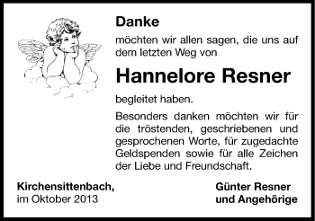 Traueranzeige von Hannelore Resner von Hersbrucker Zeitung