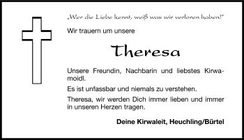 Traueranzeige von Theresa  von Hersbrucker Zeitung