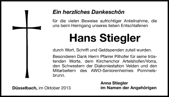 Traueranzeige von Hans Stiegler von Hersbrucker Zeitung