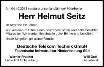 Traueranzeige von Helmut Seitz von Hersbrucker Zeitung