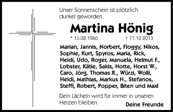 Traueranzeige von Martina Hönig von Hersbrucker Zeitung