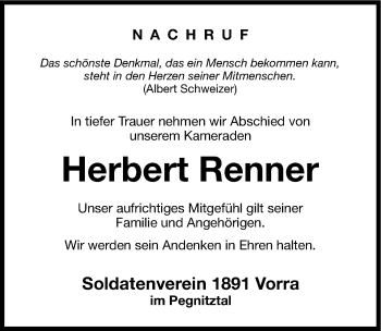 Traueranzeige von Herbert Renner von Hersbrucker Zeitung