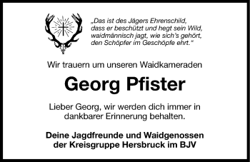 Traueranzeige von Georg Pfister von Hersbrucker Zeitung