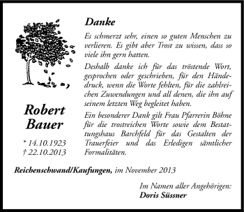 Traueranzeige von Robert Bauer von Hersbrucker Zeitung