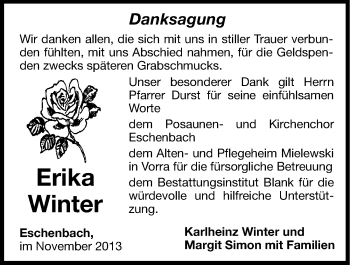Traueranzeige von Erika Winter von Hersbrucker Zeitung