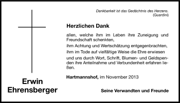 Traueranzeige von Erwin Ehrensberger von Hersbrucker Zeitung