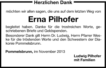 Traueranzeige von Erna Pilhofer von Hersbrucker Zeitung